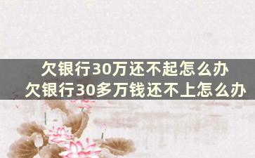 欠银行30万还不起怎么办 欠银行30多万钱还不上怎么办